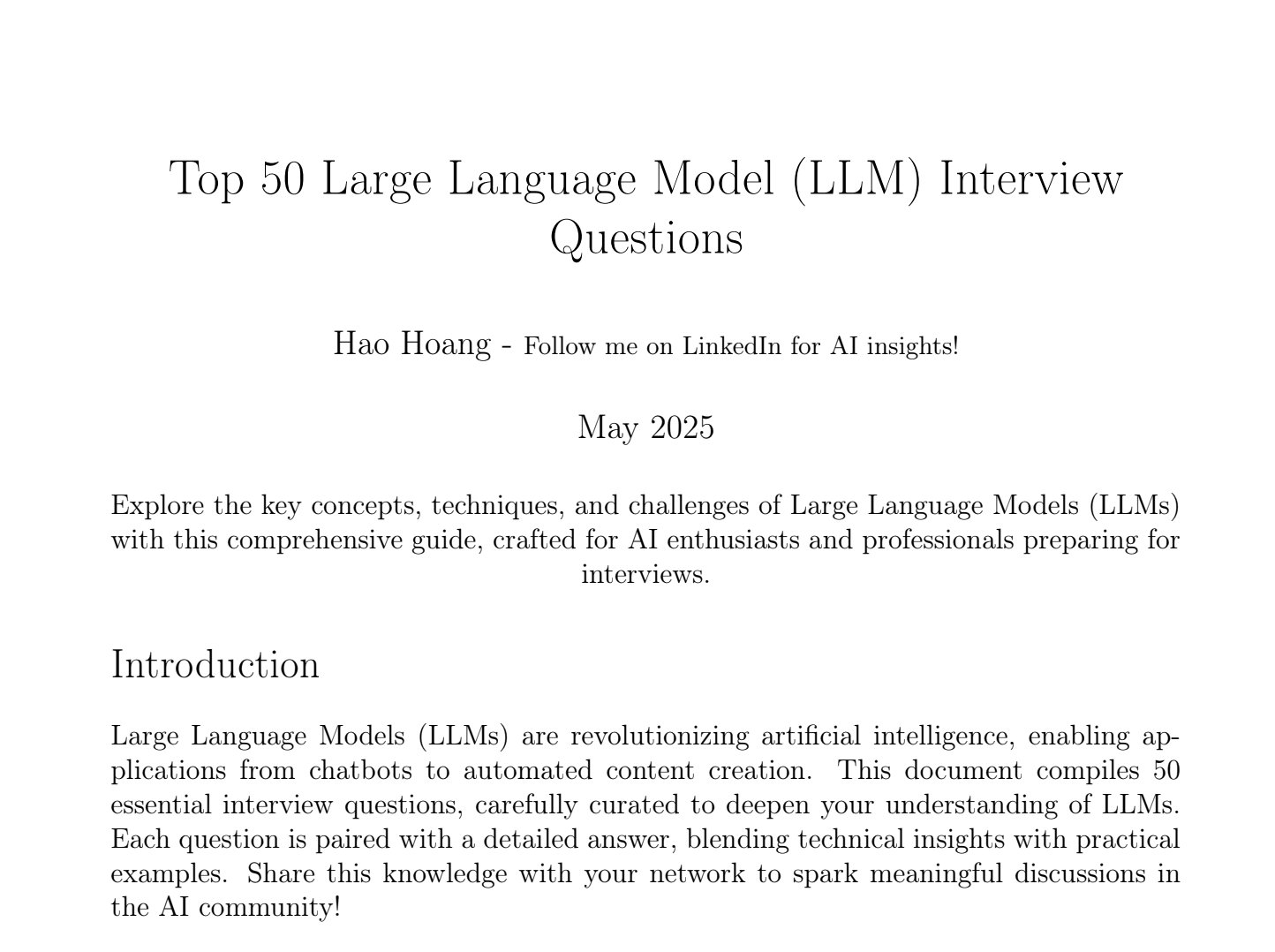 50 Key Questions Explaining Core LLM Concepts