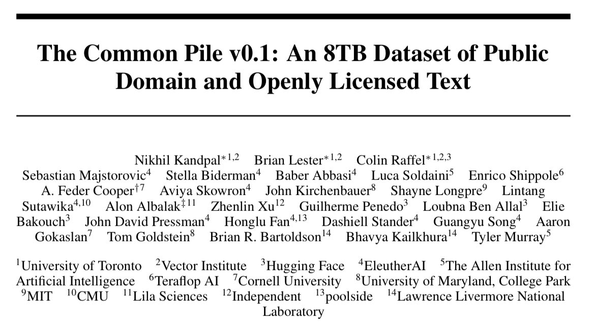Common Pile v0.1: 8TB Open Licensed Text Dataset for LLM Training