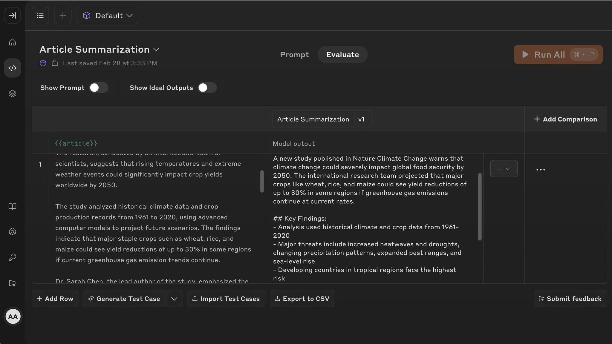 Evaluate Prompts with Automated Testing and Output Comparison