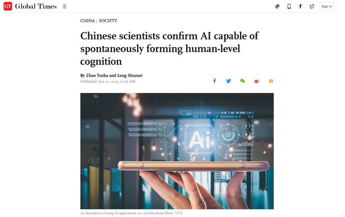 Chinese Scientists Confirm AI Can Form Human-Level Cognition Spontaneously