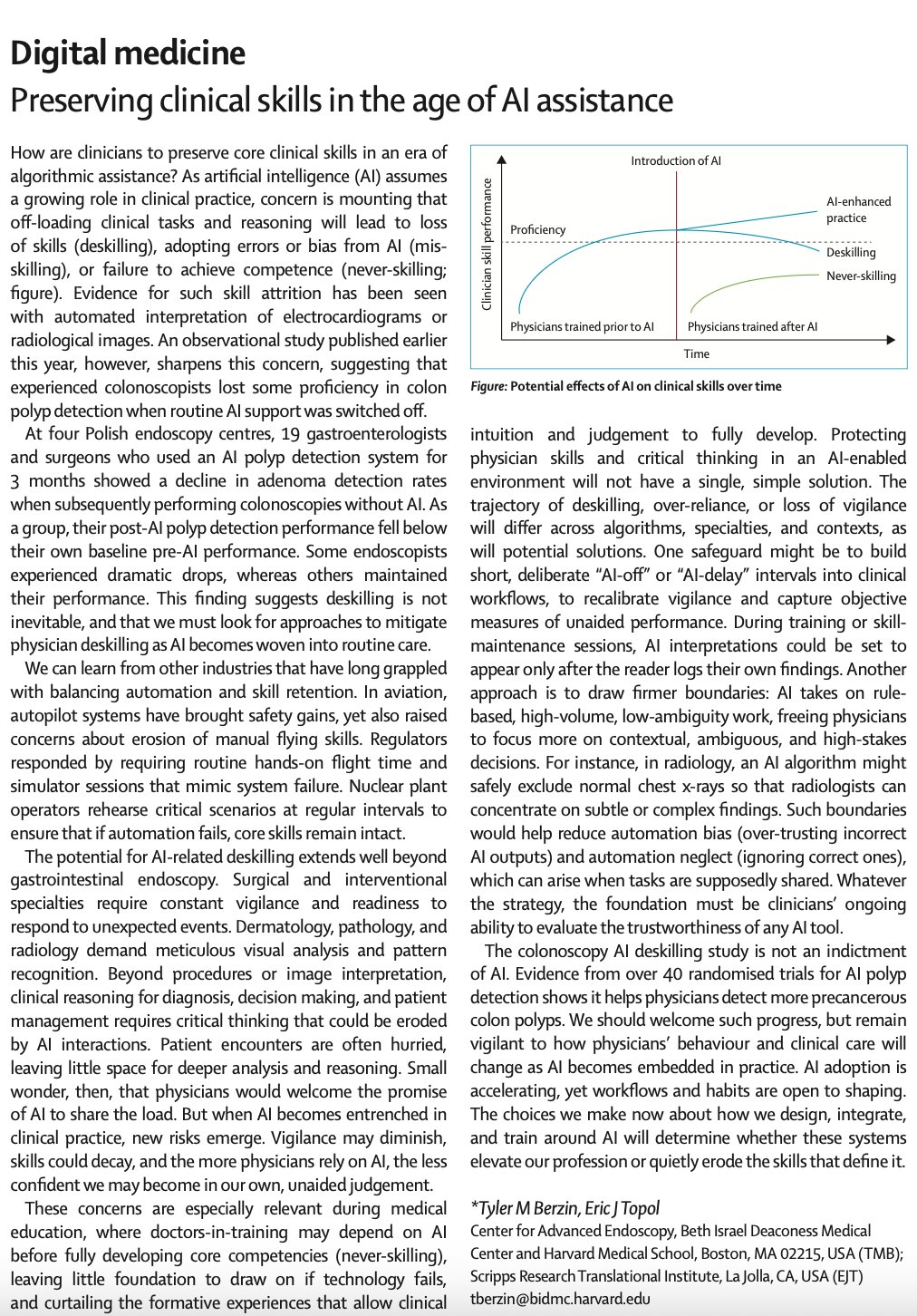 AI and physician de-skilling: Lancet analysis of solutions