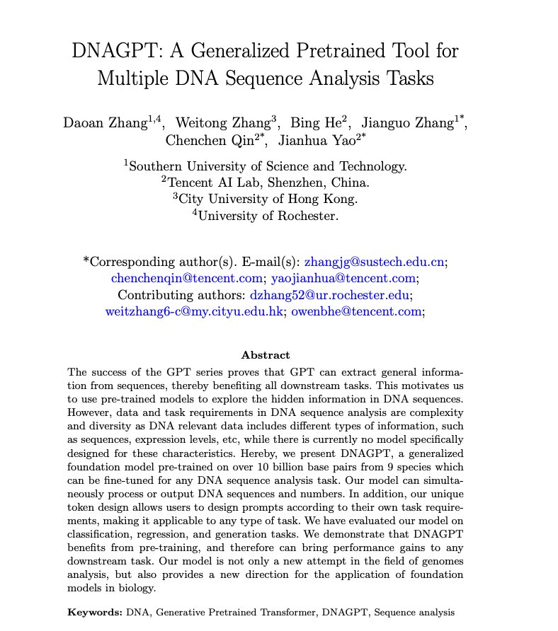 DNAGPT: Generalized Pretrained Tool for DNA Sequence Analysis