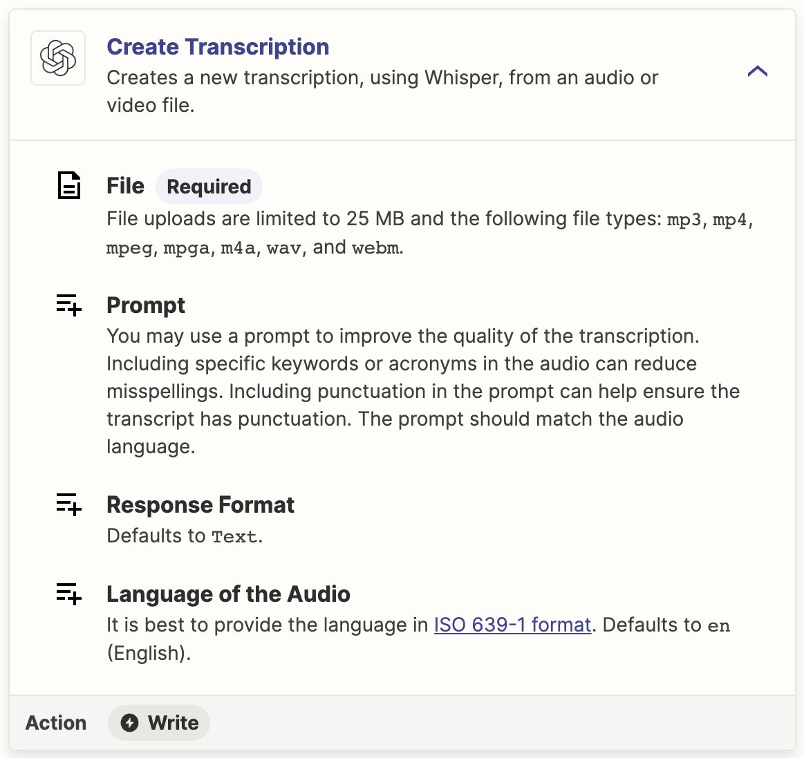 Whisper AI transcription now integrated into Zapier automation