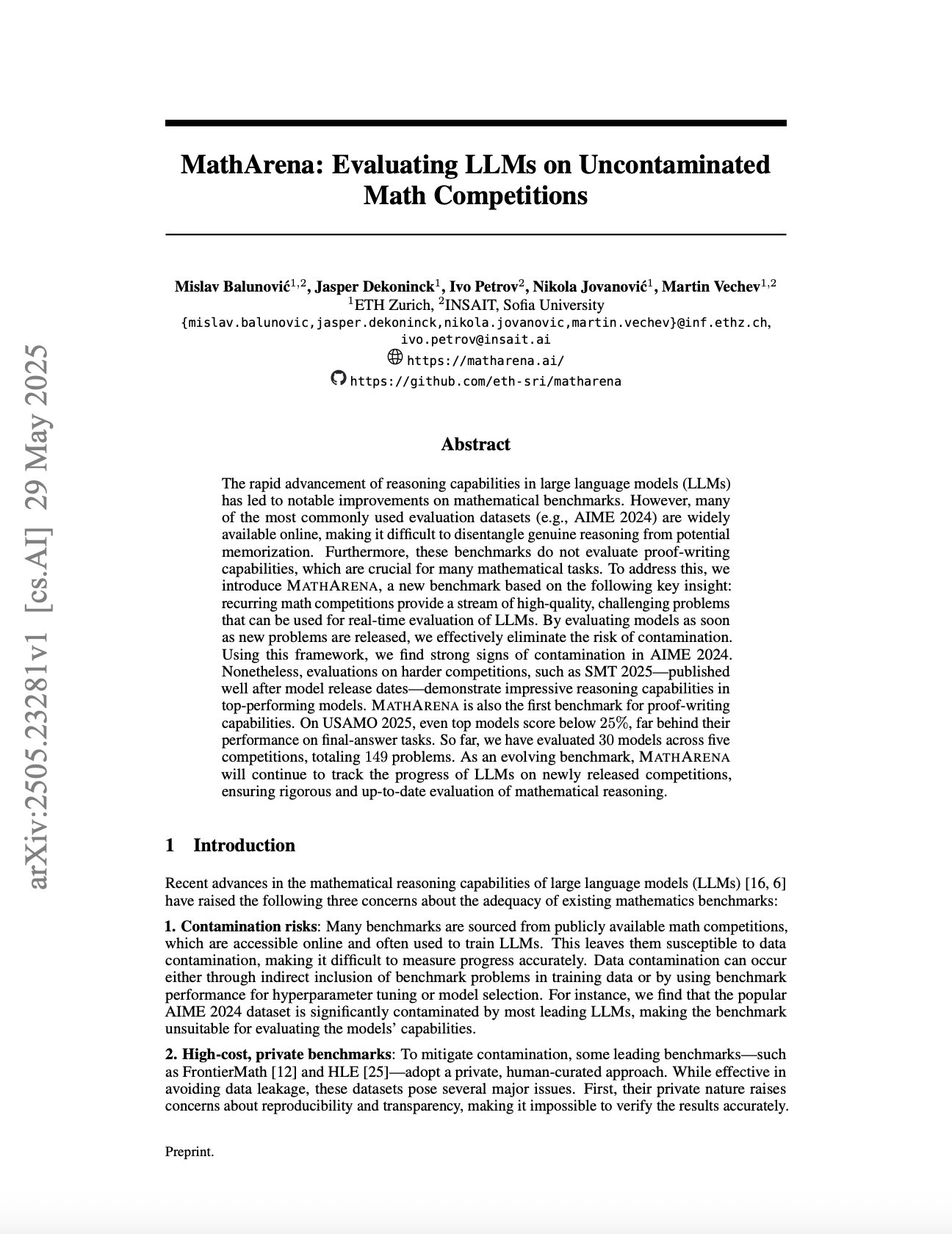 MathArena: Evaluating LLMs on Uncontaminated Math Competitions