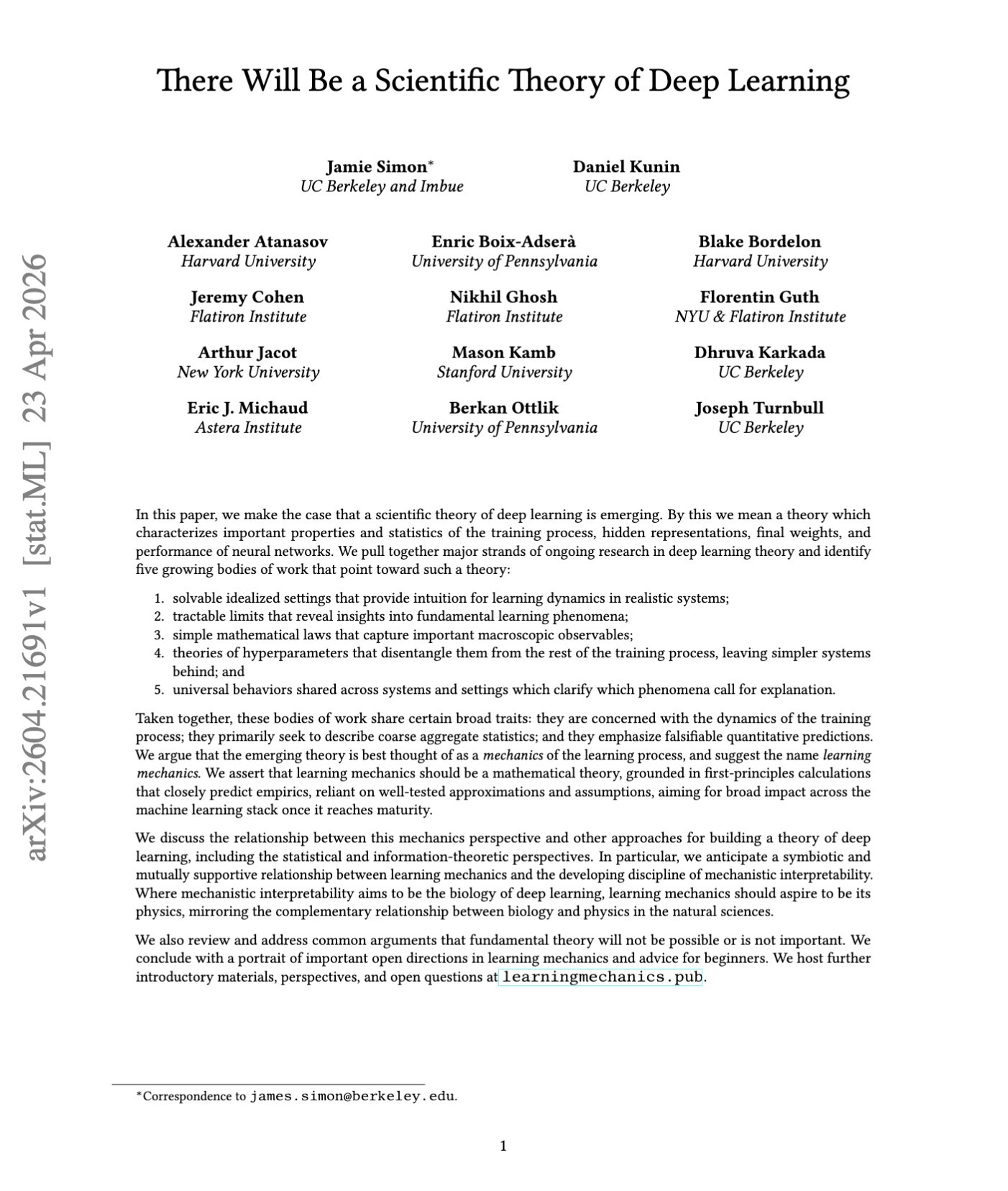 Scientific Theory of Deep Learning Emerges