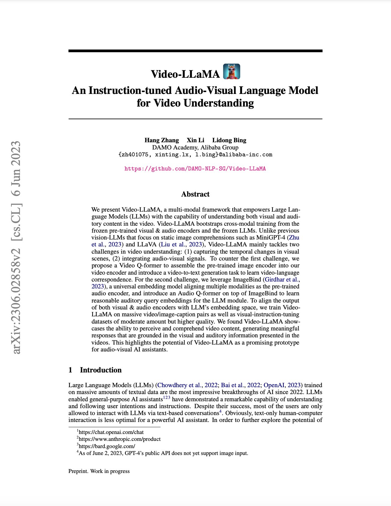 Video-LLaMA: Instruction-tuned Audio-Visual Language Model