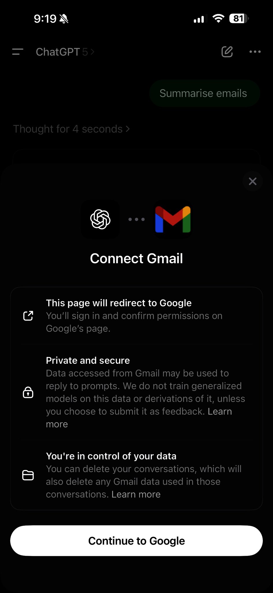 ChatGPT can now access Gmail and Calendar