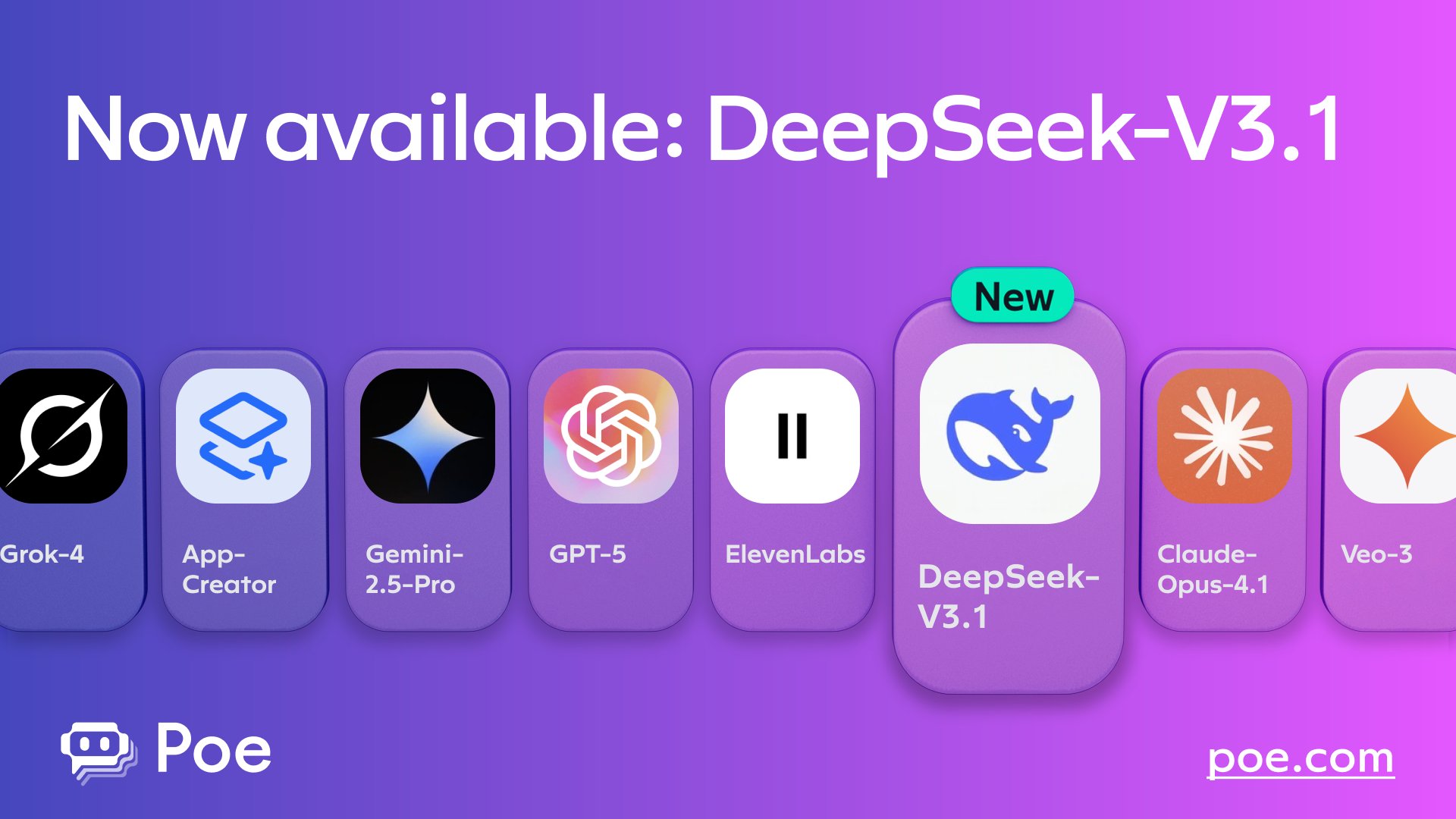 DeepSeek-V3.1 Launches with Hybrid Thinking Mode on Poe
