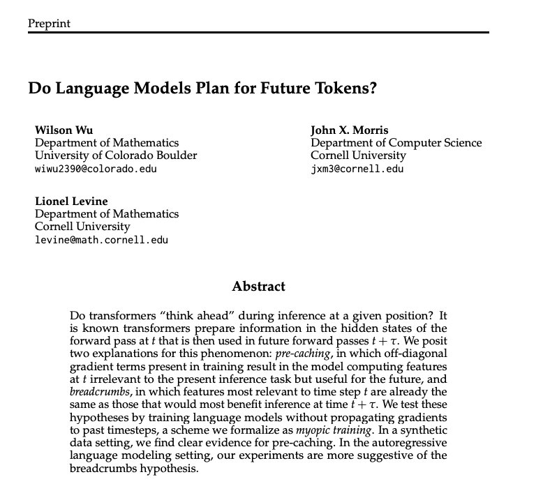 Language Models Planning Future Tokens Research