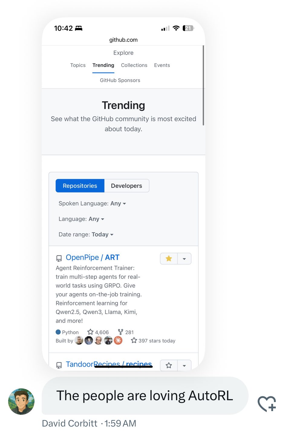 AutoRL and OpenPipeAI Reach GitHub Trending Number One