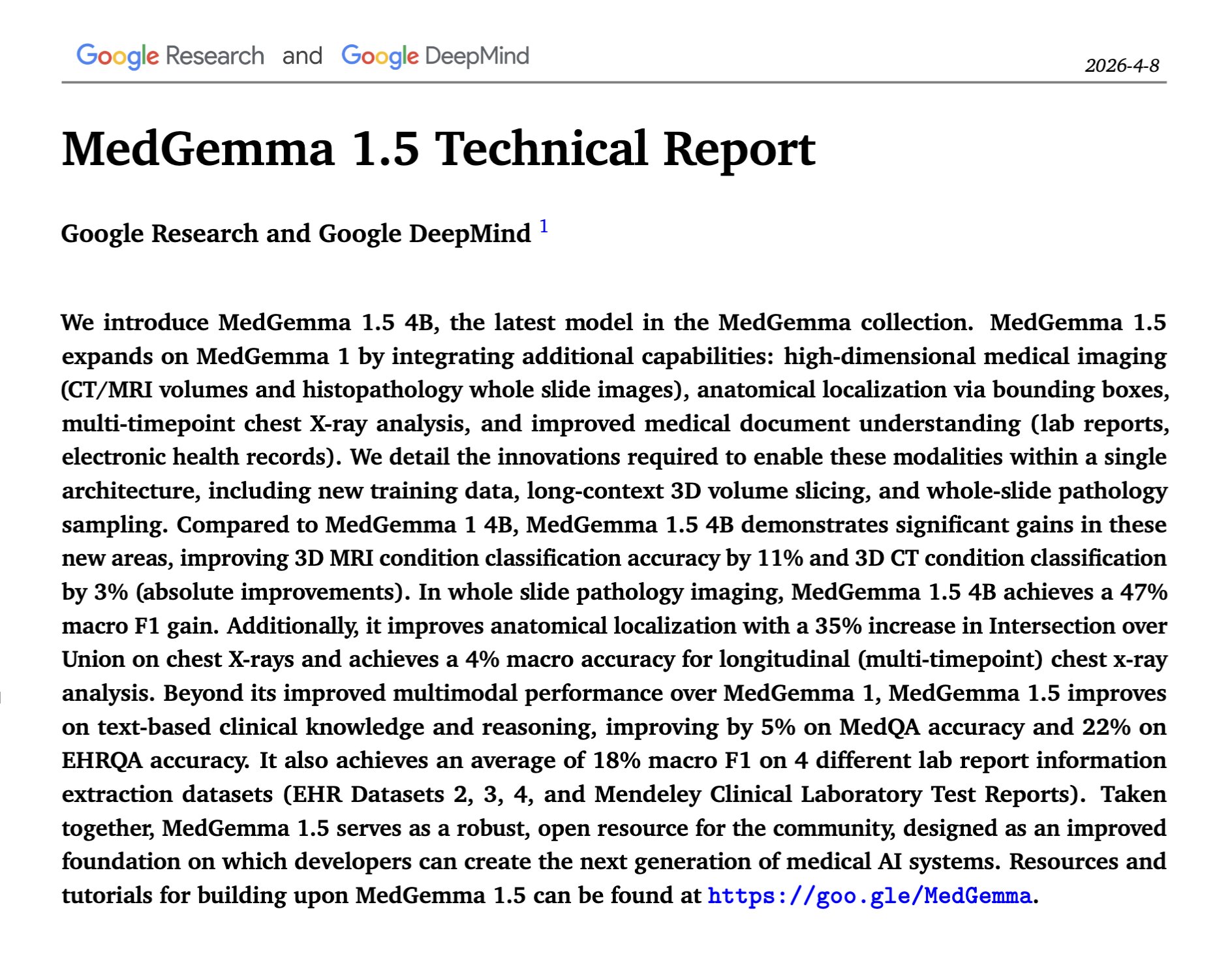 Google DeepMind Releases MedGemma 1.5 Multimodal Medical Model