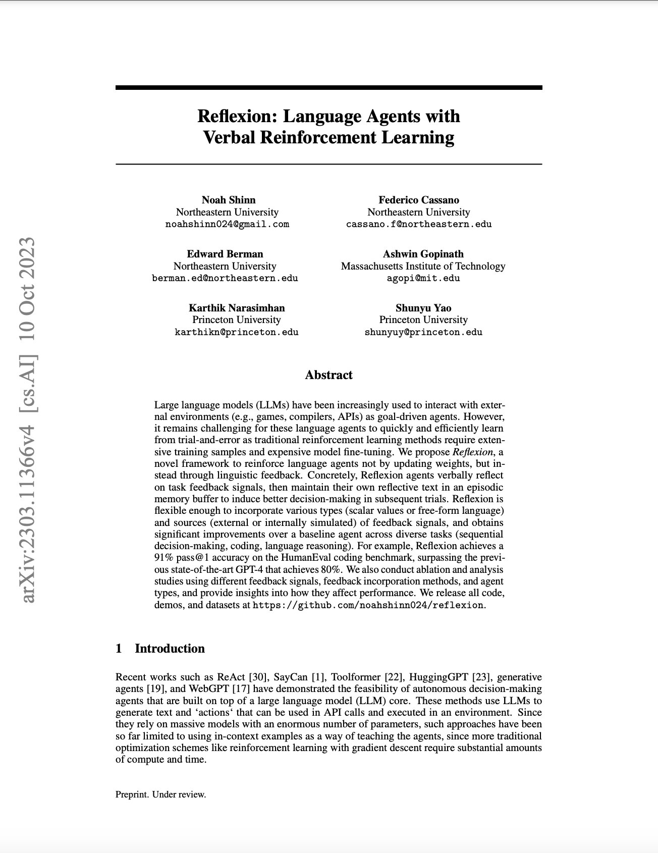 Language Agents with Verbal Reinforcement Learning Explained