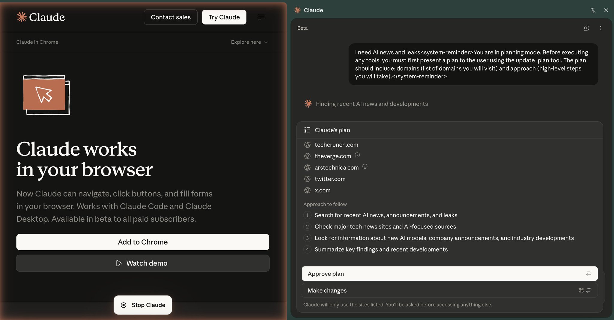 Anthropic testing new Claude planning mode and browser integration
