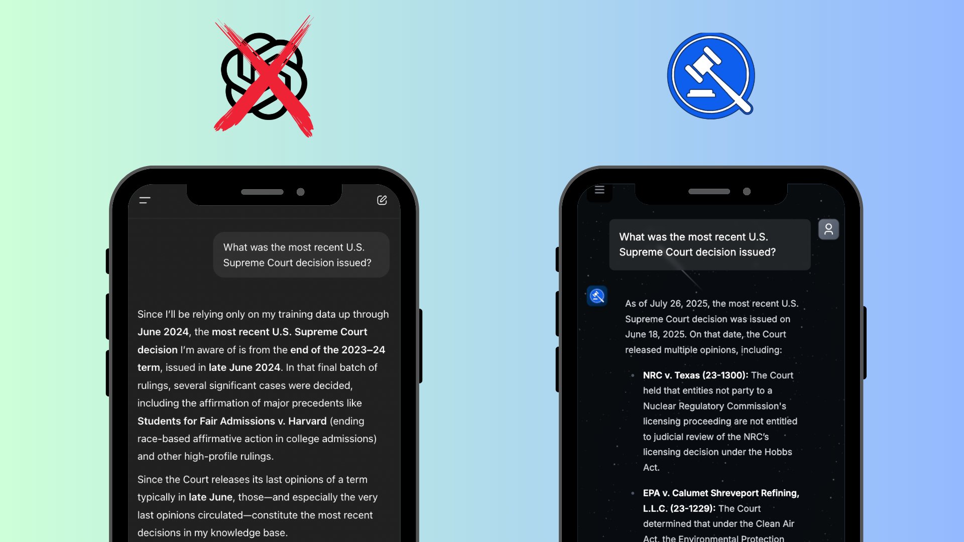 Comparison of standard AI chatbots vs specialized legal GPT