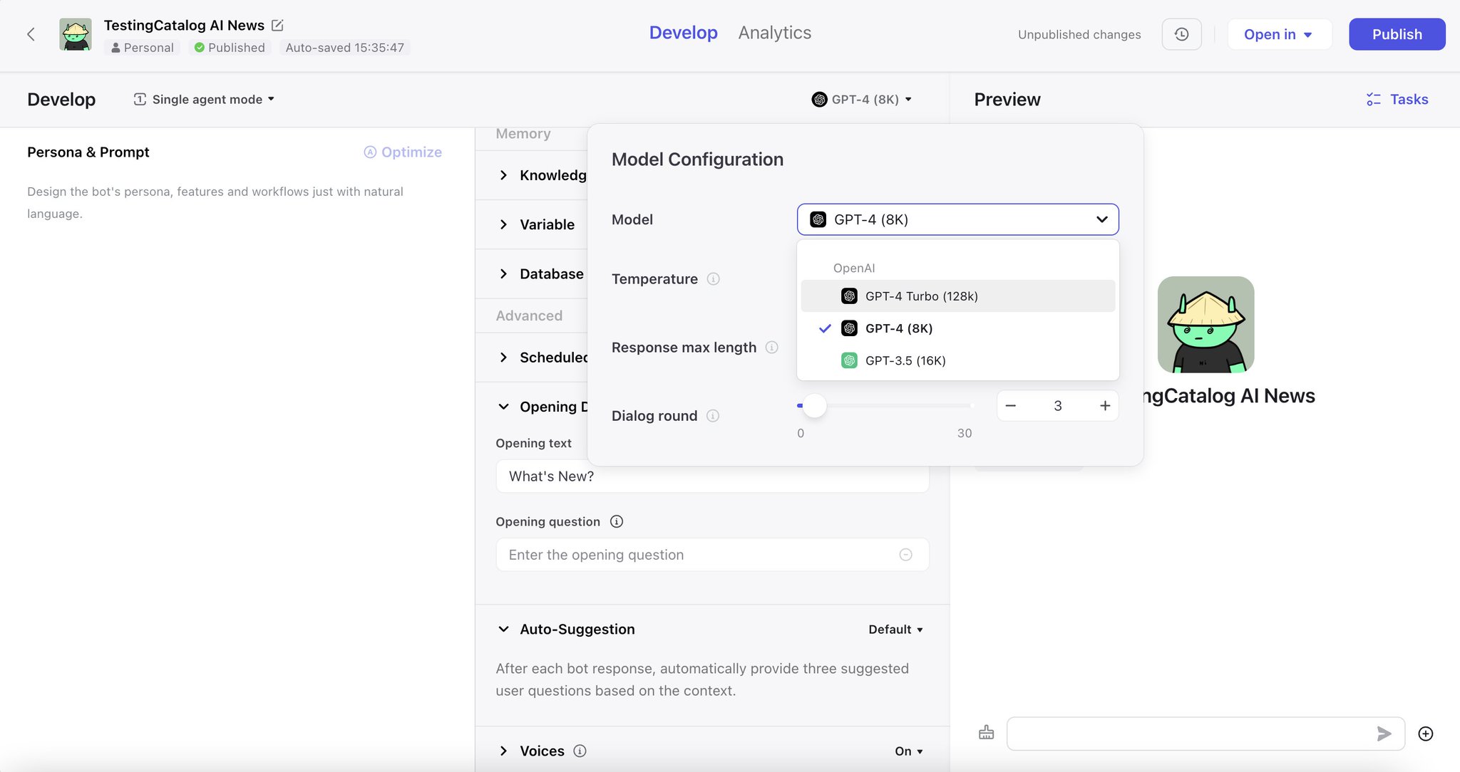 Granular control and model selection in Coze AI agents
