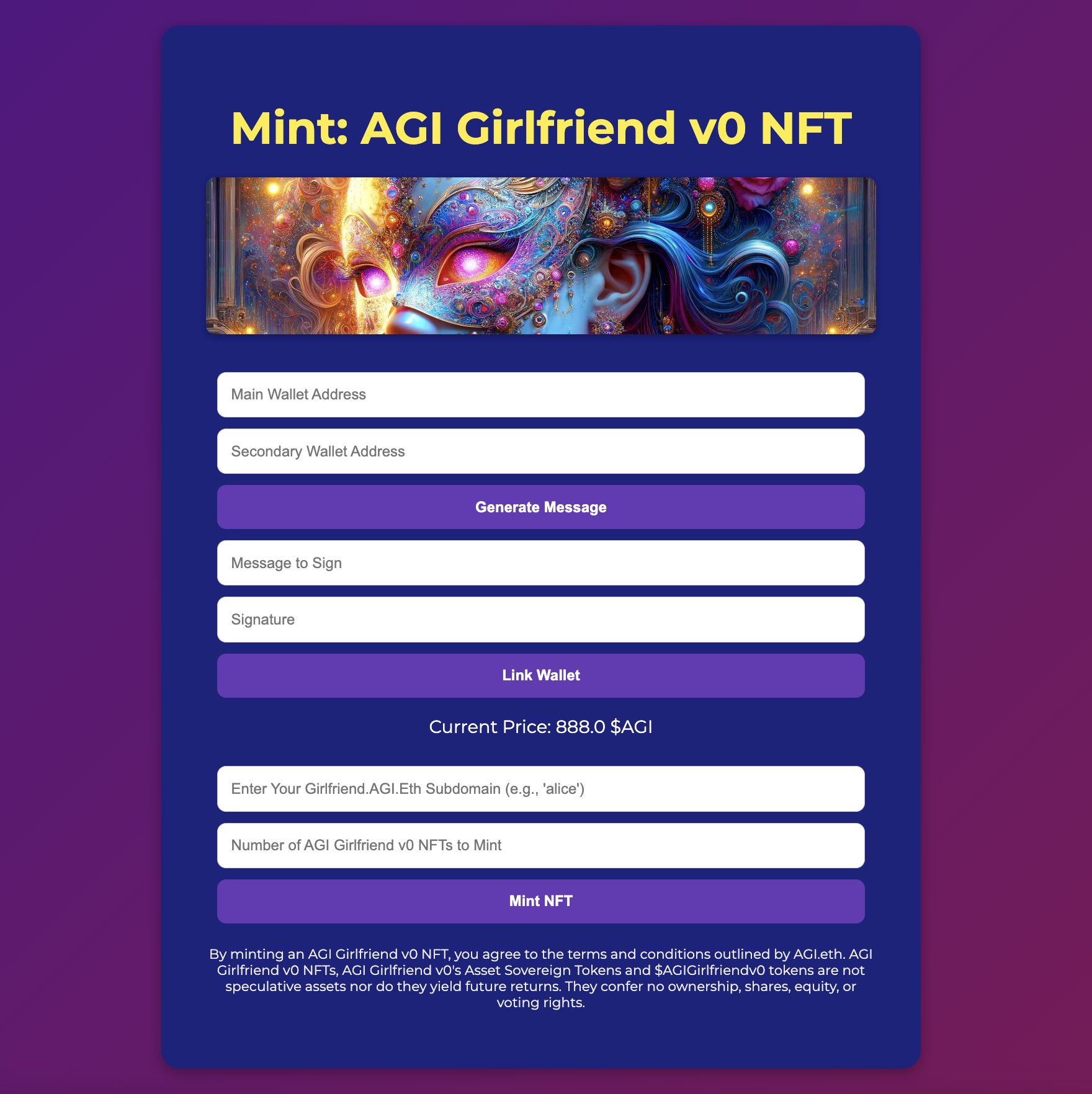 AGI Girlfriend NFT v0: Companionship Meets Artificial General Intelligence