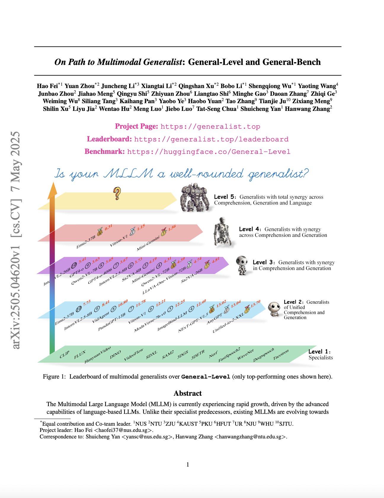 Multimodal Generalist Model Advances General-Level Benchmarking
