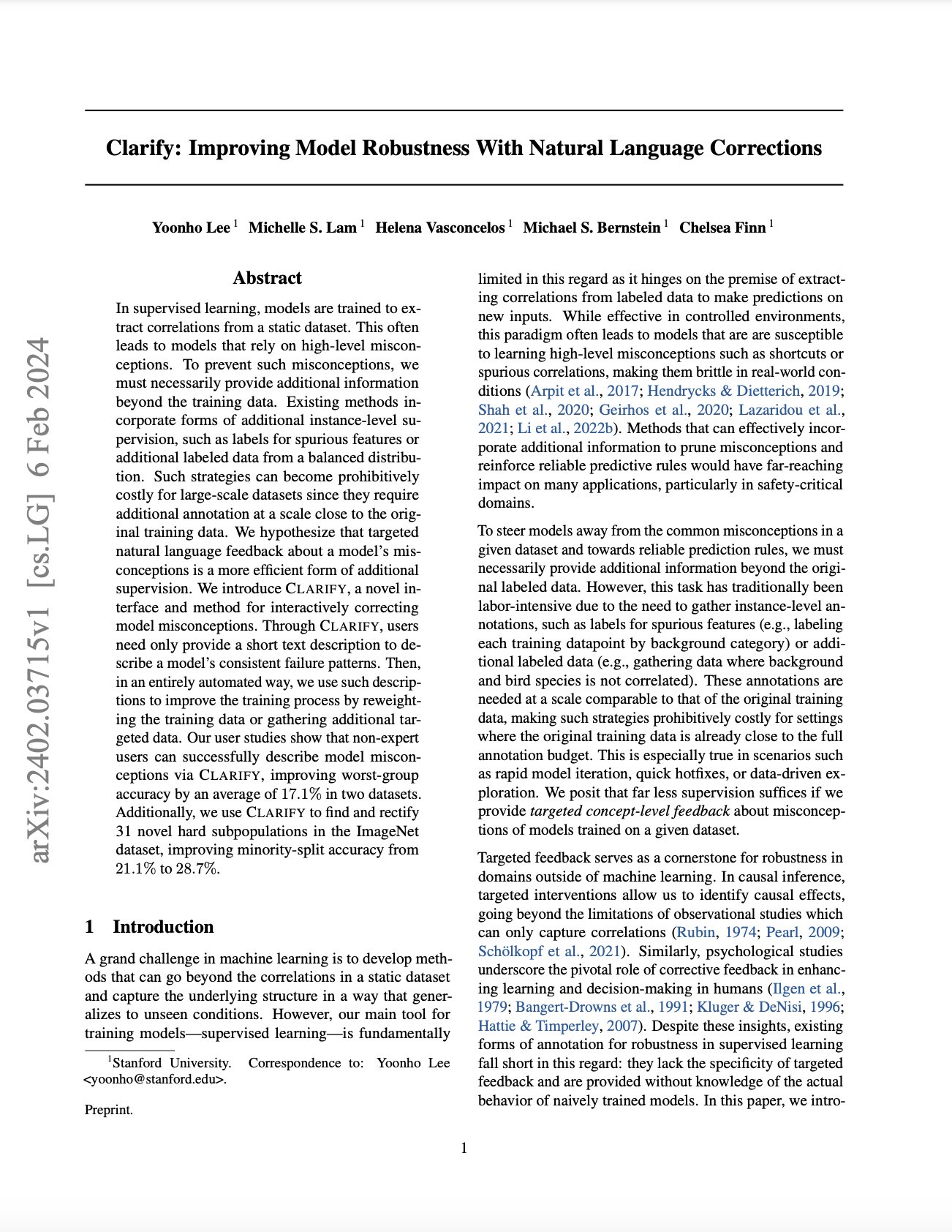 Clarify: Improving Model Robustness With Natural Language Corrections