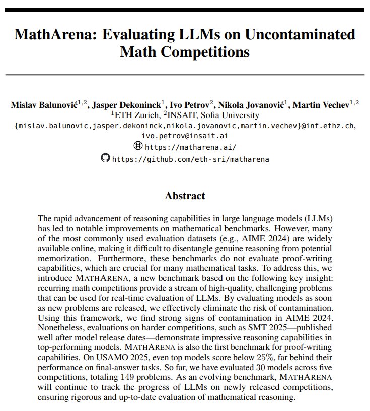 MathArena: Evaluating LLMs on Math Competitions