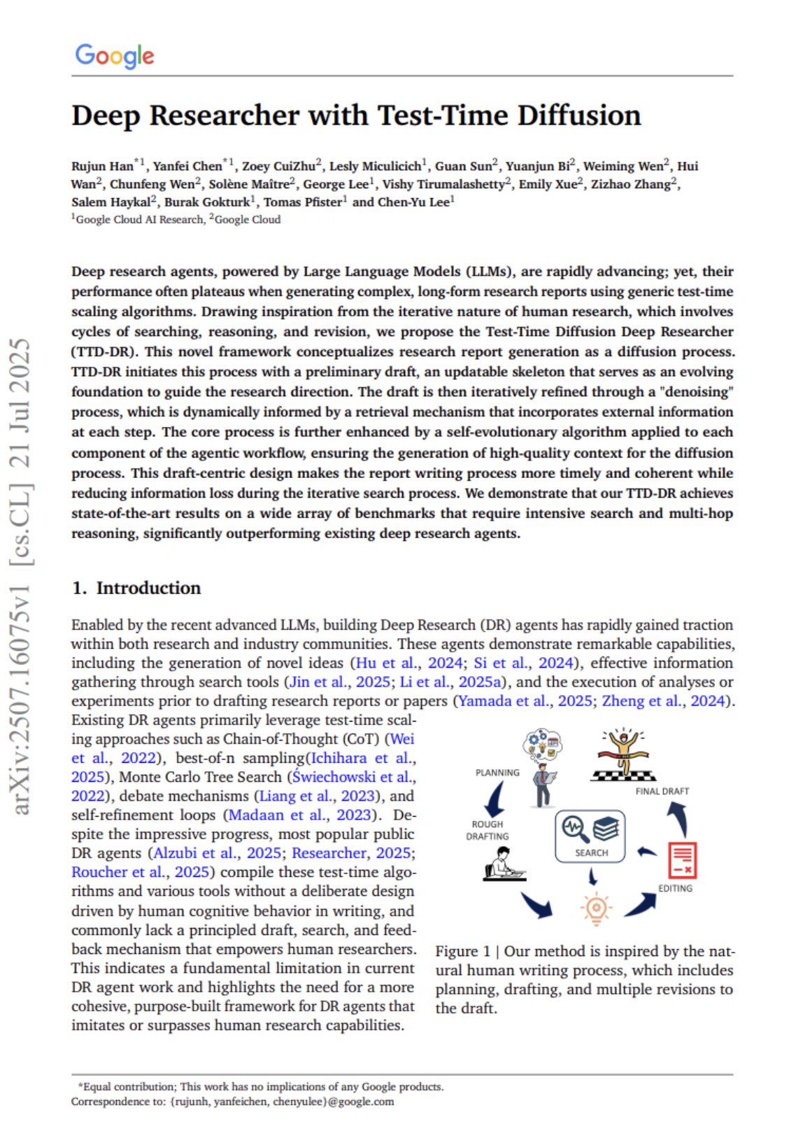 Deep Researcher: Test-Time Diffusion for Multi-Hop Reasoning