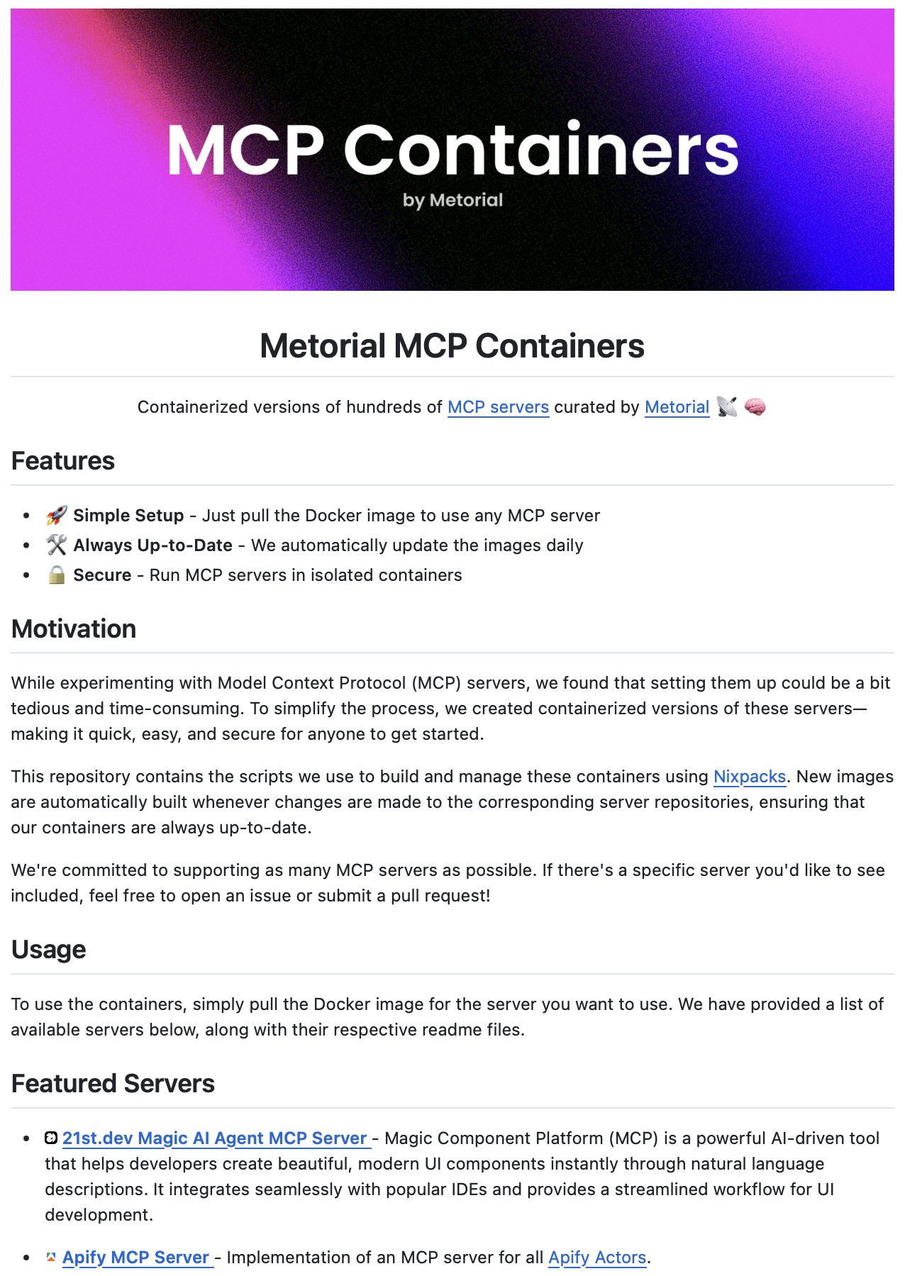 Containerized MCP Servers Toolkit Open Source Released