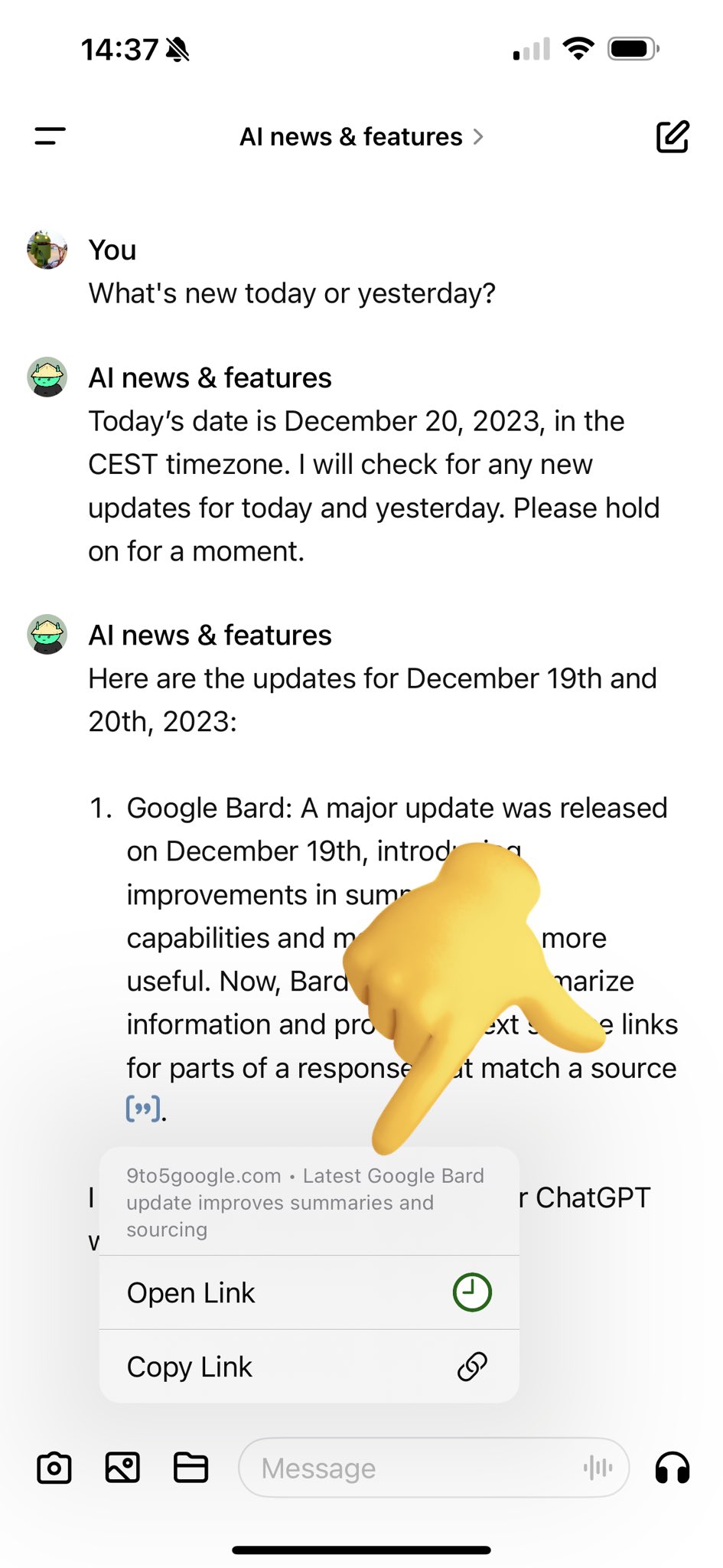 ChatGPT on iOS improves link management