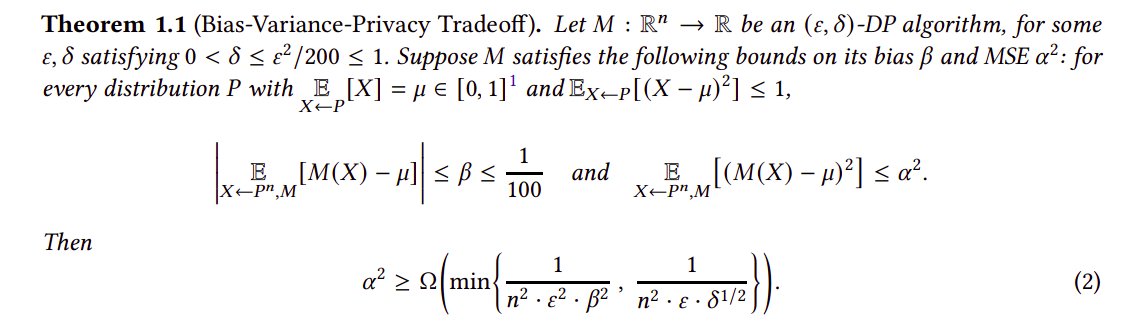 Privacy-Bias-Variance Trilemma in Mean Estimators