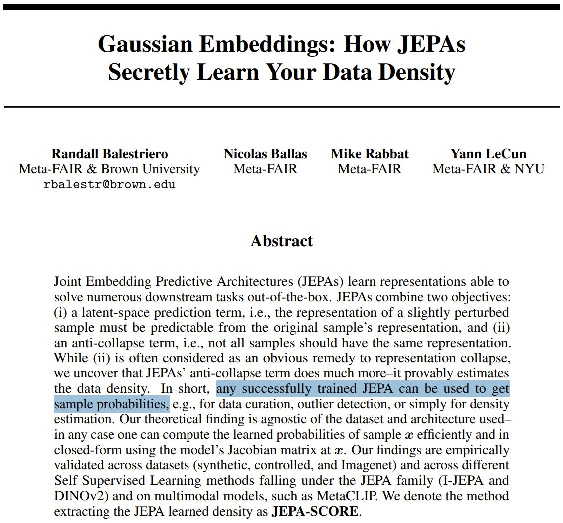 JEPA Anti-Collapse Term Implicitly Estimates Data Density