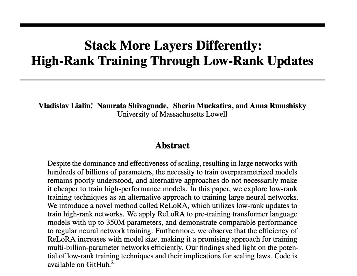 Stack More Layers Differently: High-Rank Training Through Low-Rank Updates