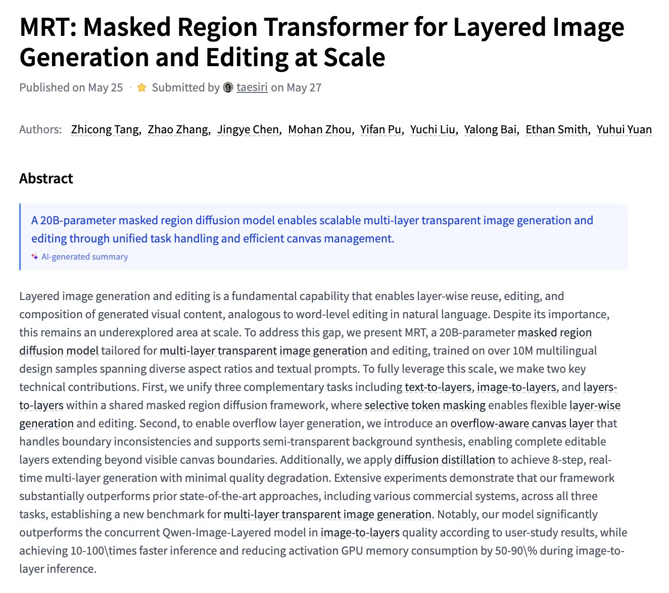 Masked Region Transformer for Layered Image Generation