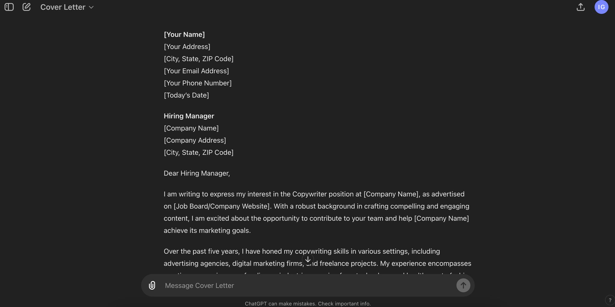 GPT Tool for Automated Cover Letter Drafting