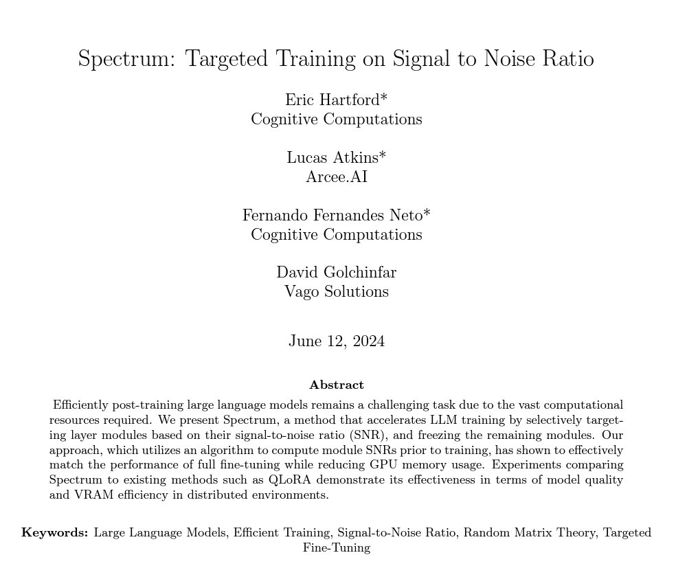 Fine-tuning LLMs with Spectrum: Targeting Key Layers Efficiently