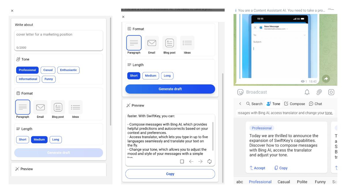 SwiftKey Integrates Bing AI Composer and Tone Checker