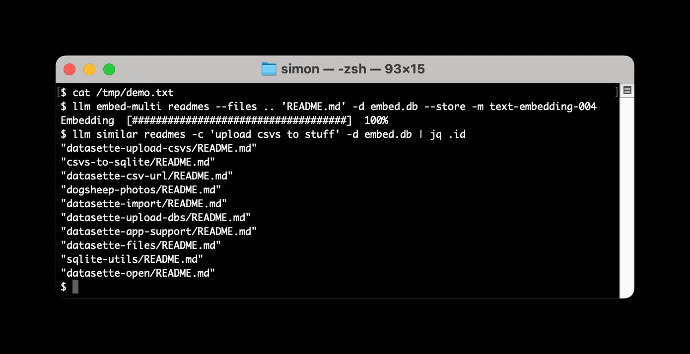 New llm-gemini Plugin Release with Embedding Model Support