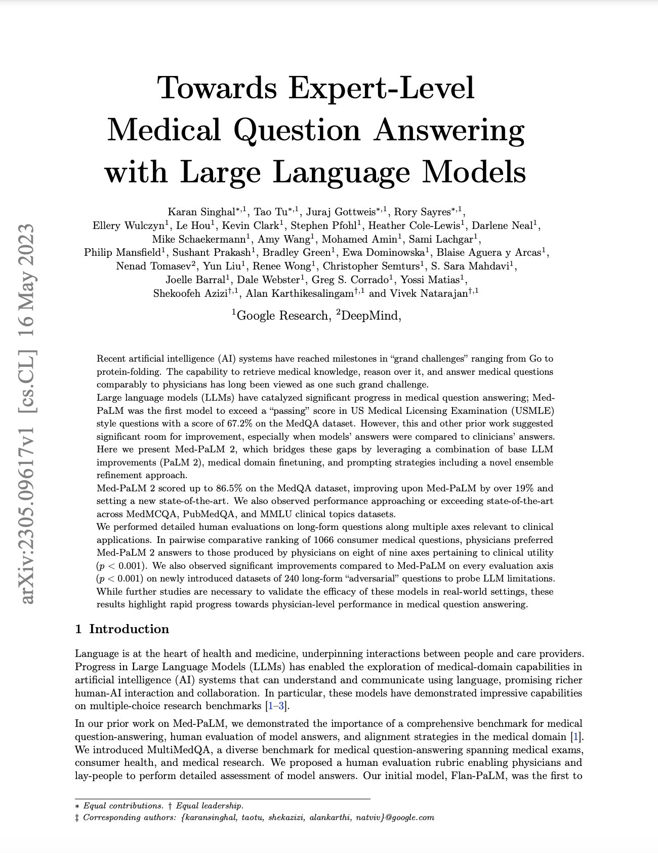 Expert-Level Medical Question Answering with Large Language Models
