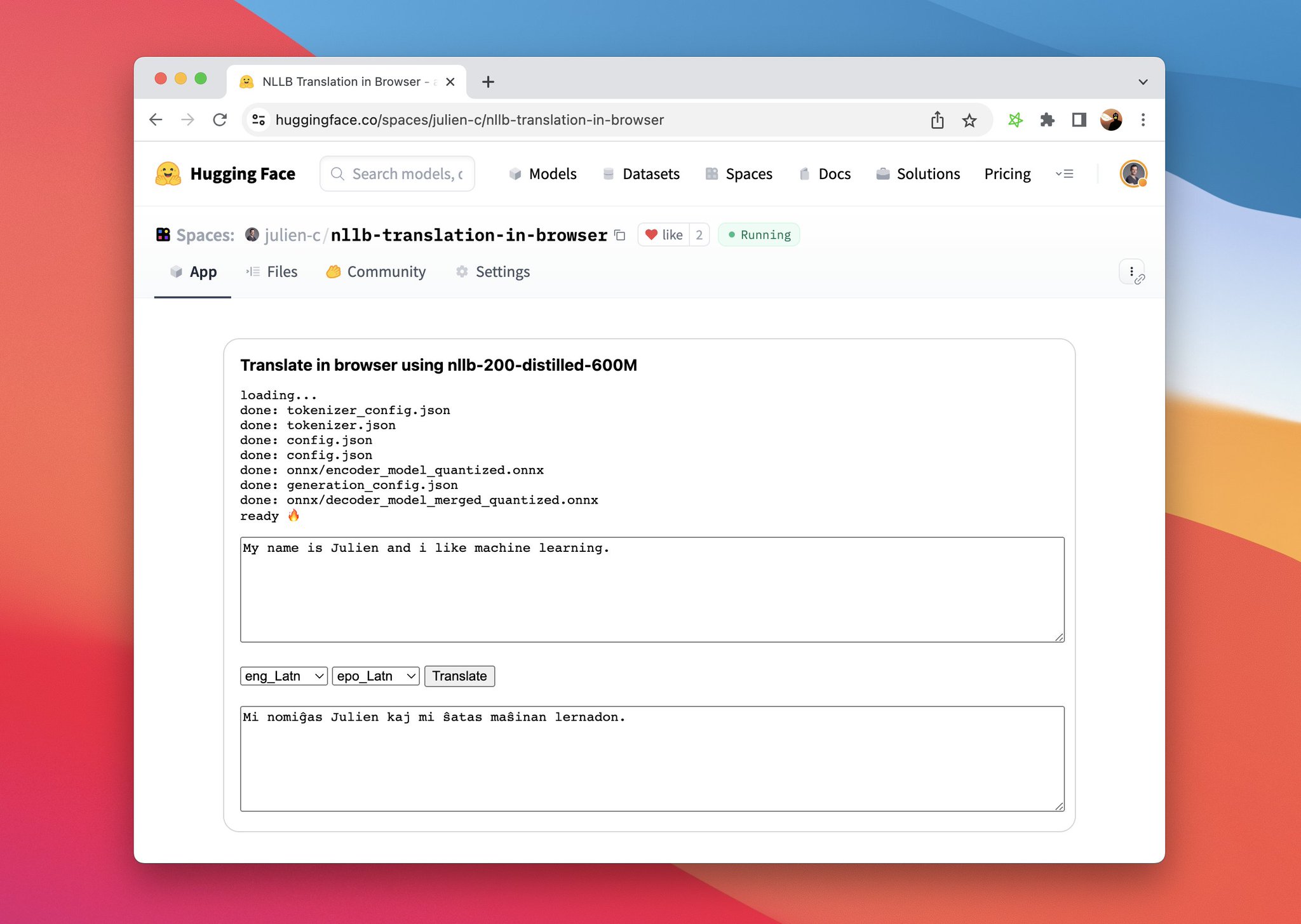 NLLB Browser Translation App Powered by Transformers.js
