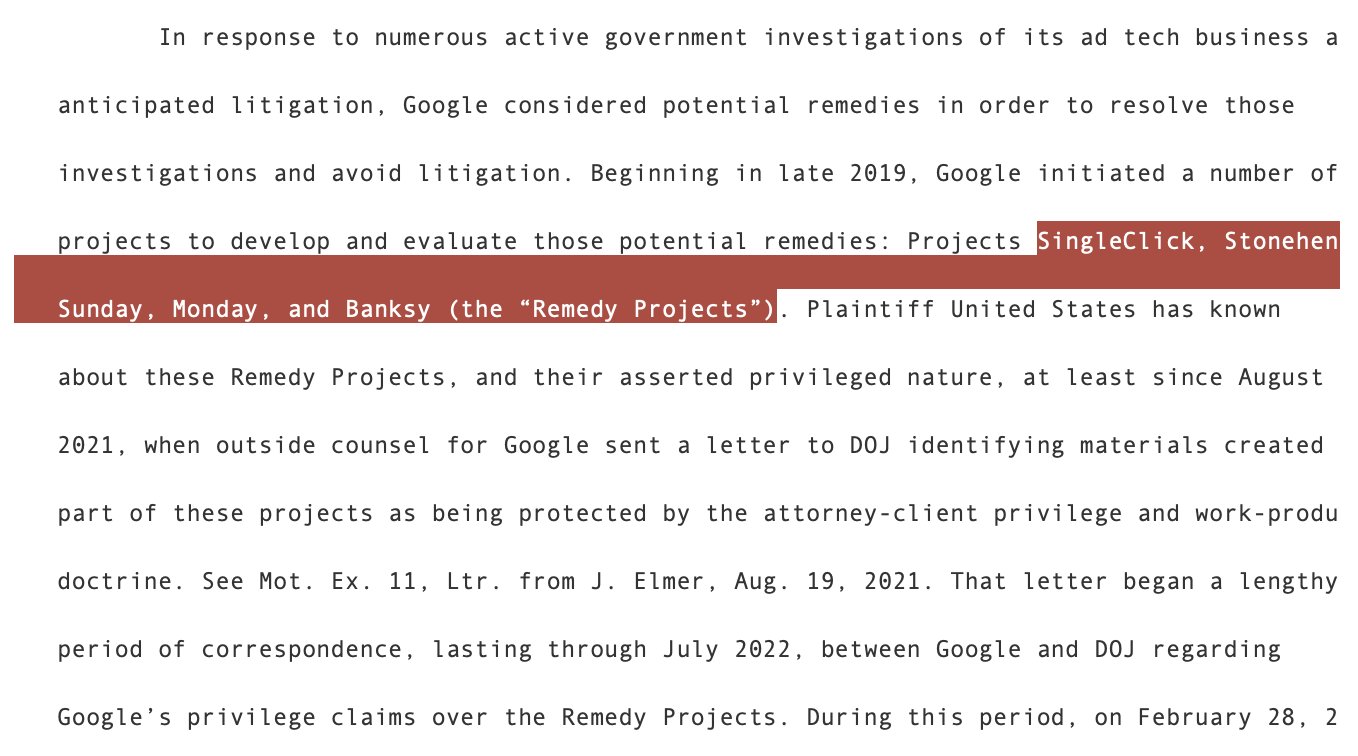 Google Internal Project Code Names Revealed in Court Documents