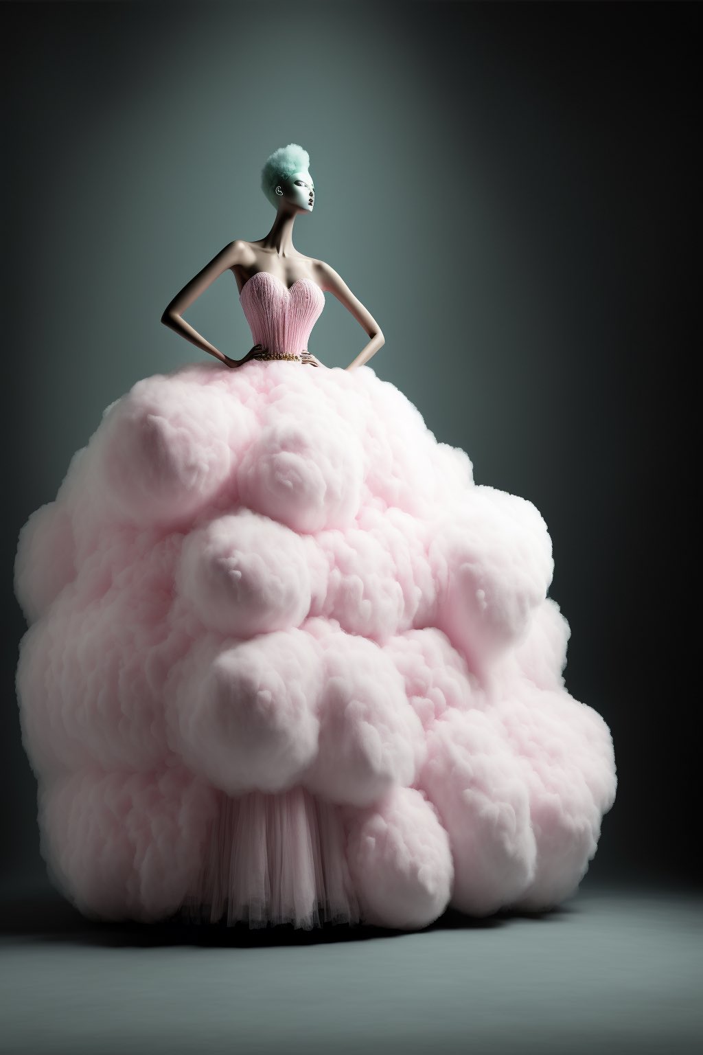 Cotton Candy-Inspired Couture Gown Generated by Midjourney