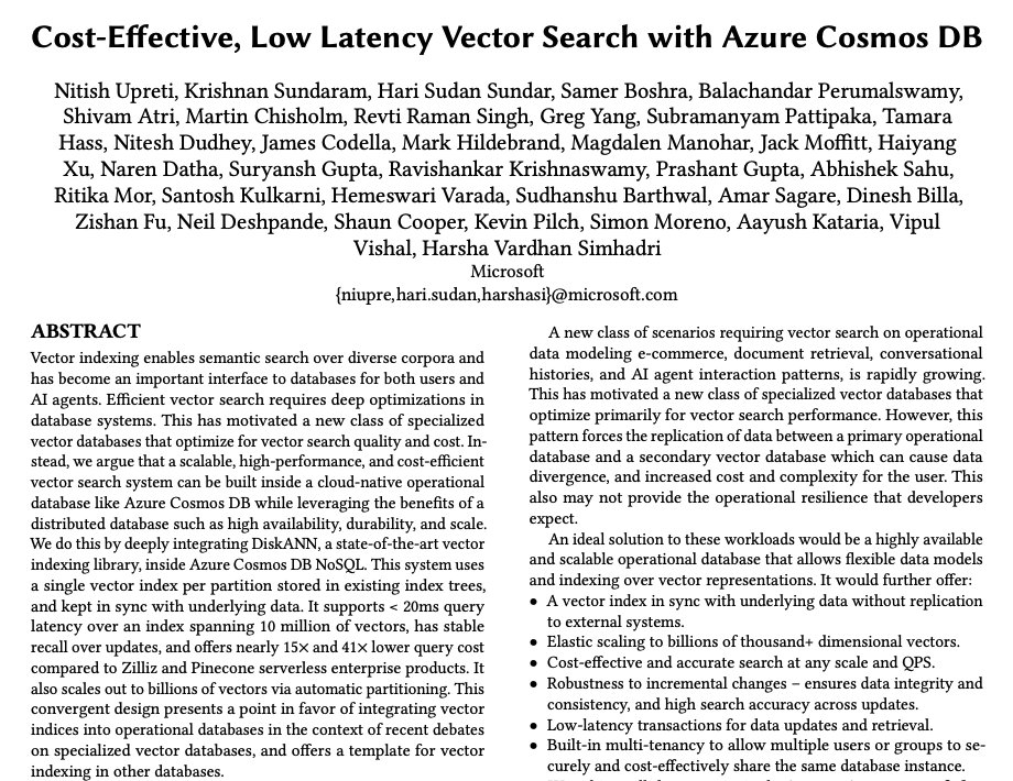 DiskANN Vector Search Integration in Azure Cosmos DB