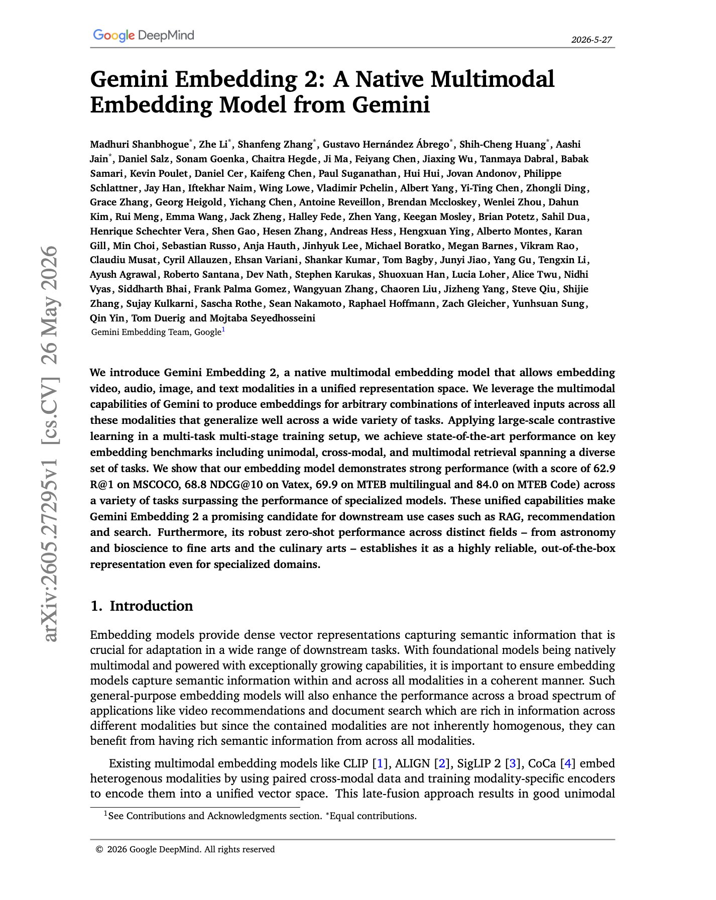 Gemini Embedding 2: Native Multimodal Embedding Model