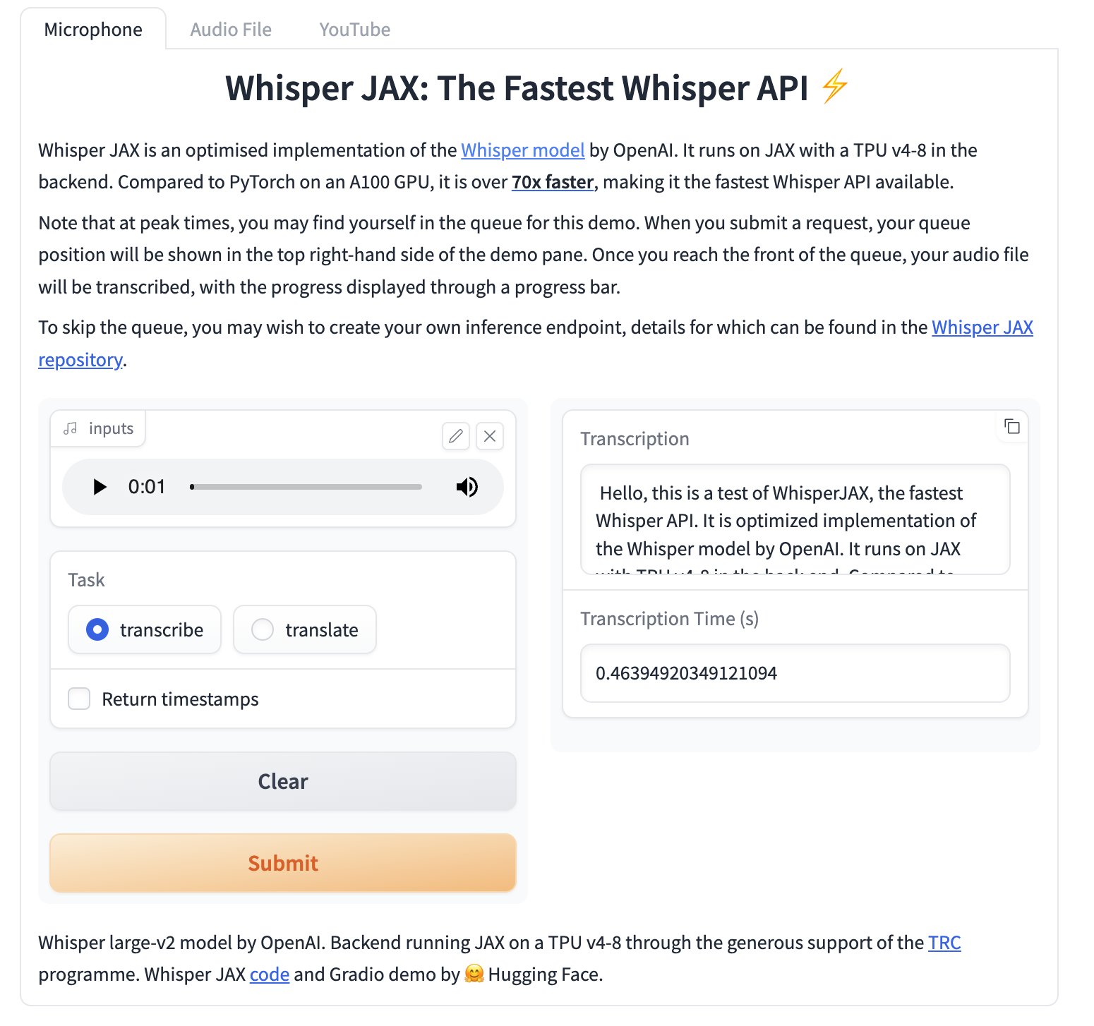Whisper JAX accelerates audio transcription