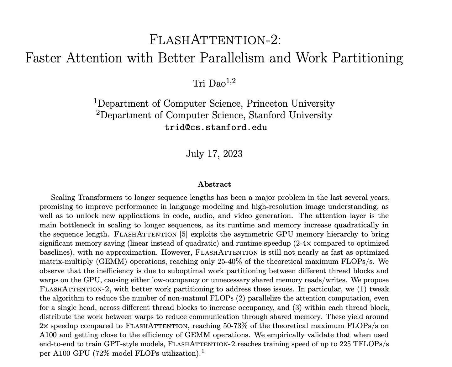 FlashAttention-2: Faster Attention with Better Parallelism