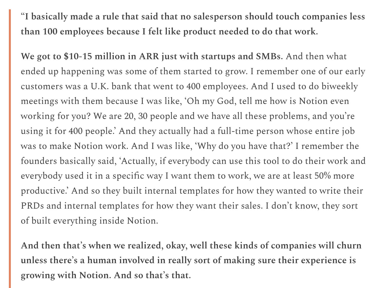 Notion grew to $10-15M ARR without full-time salesperson