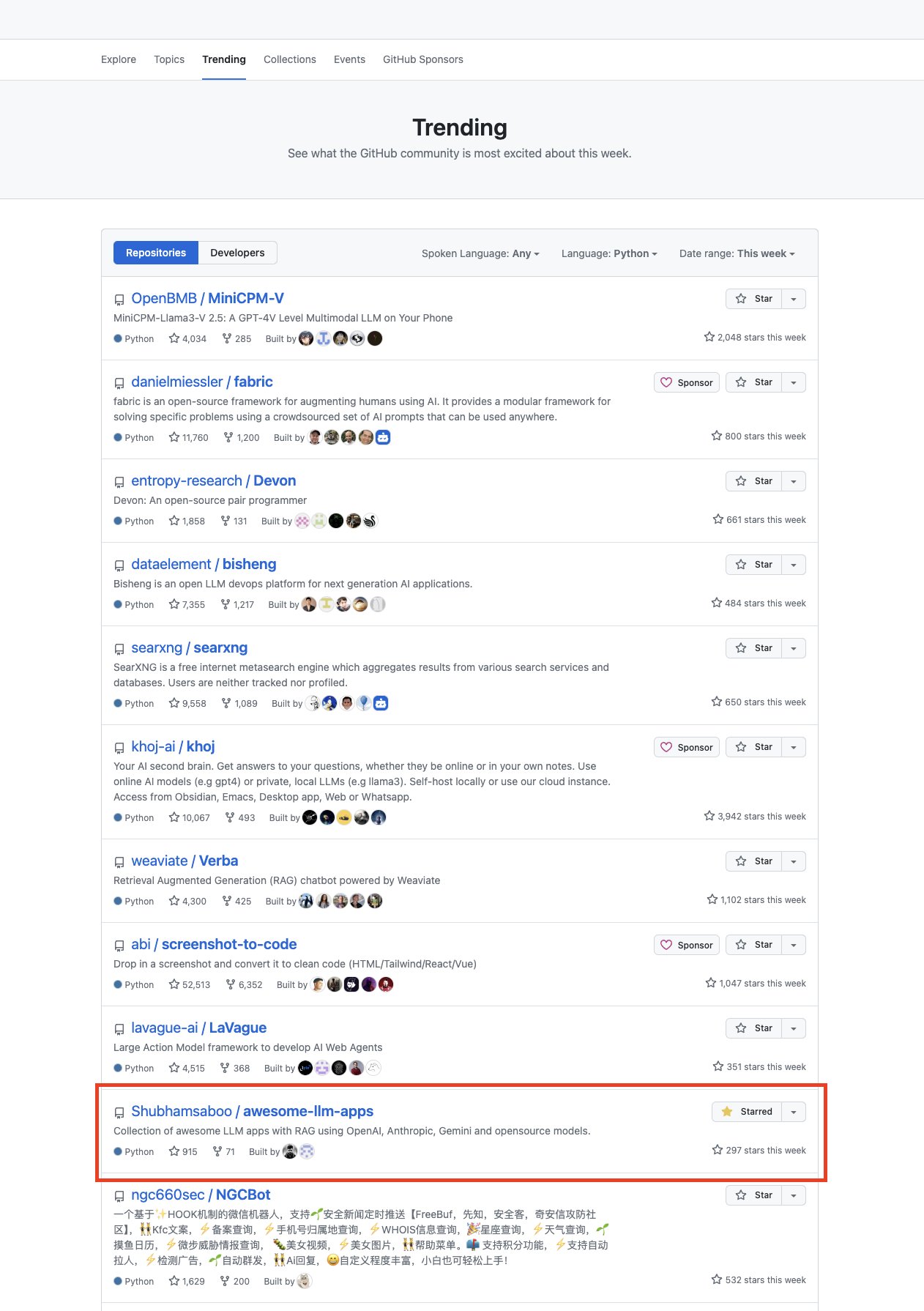 Awesome LLM Apps Repository Achieves Top Trending Status GitHub
