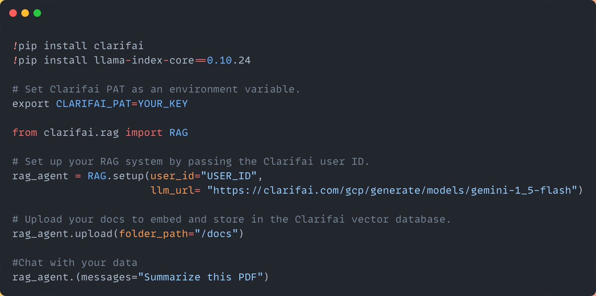 Build RAG System in Four Lines with Clarifai SDK