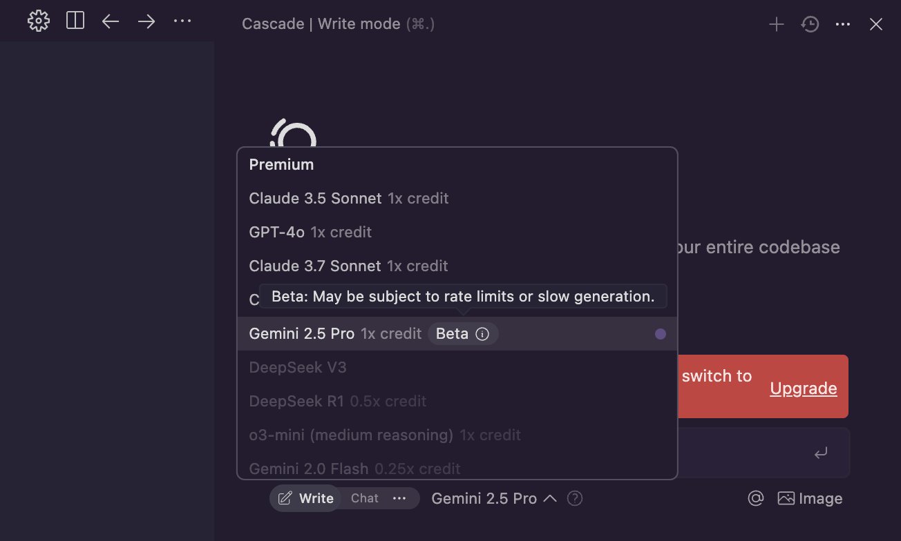 Windsurf ajoute le support de Gemini 2.5 Pro
