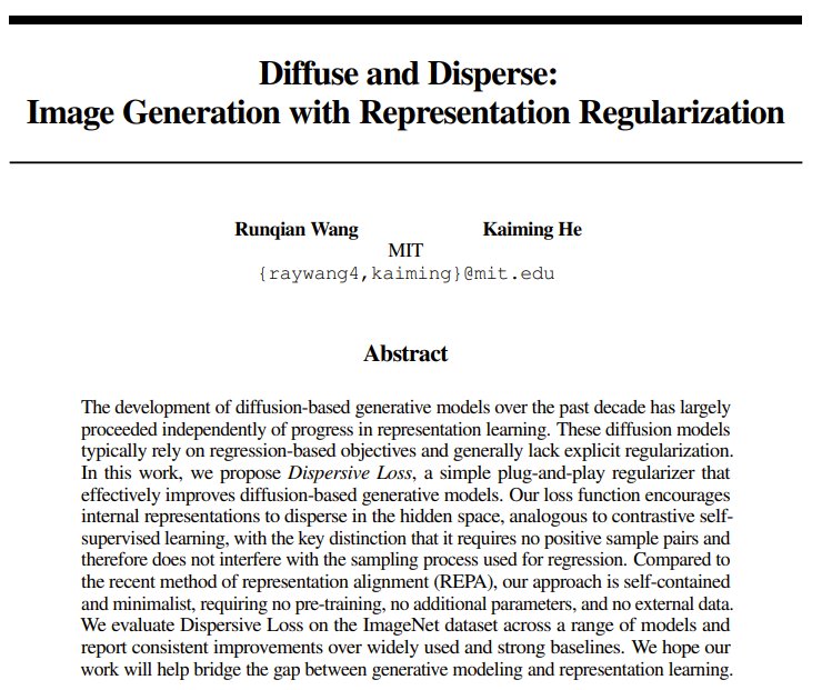 Diffuse and Disperse: Image Generation with Representation Regularization