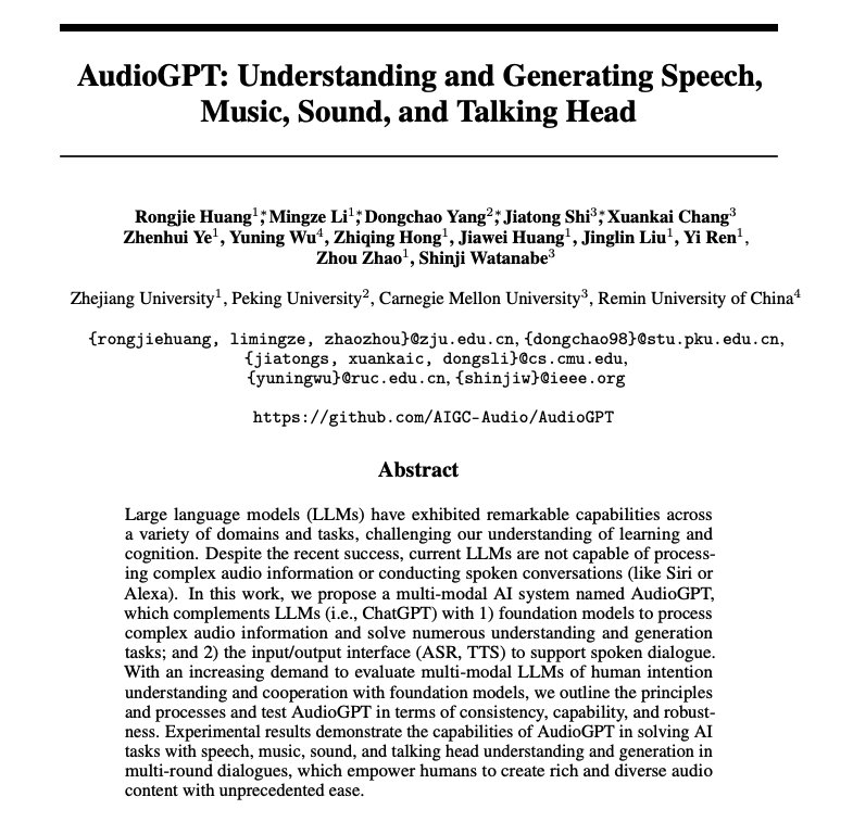 AudioGPT Enables Spoken Dialogue Through Audio Modality Integration
