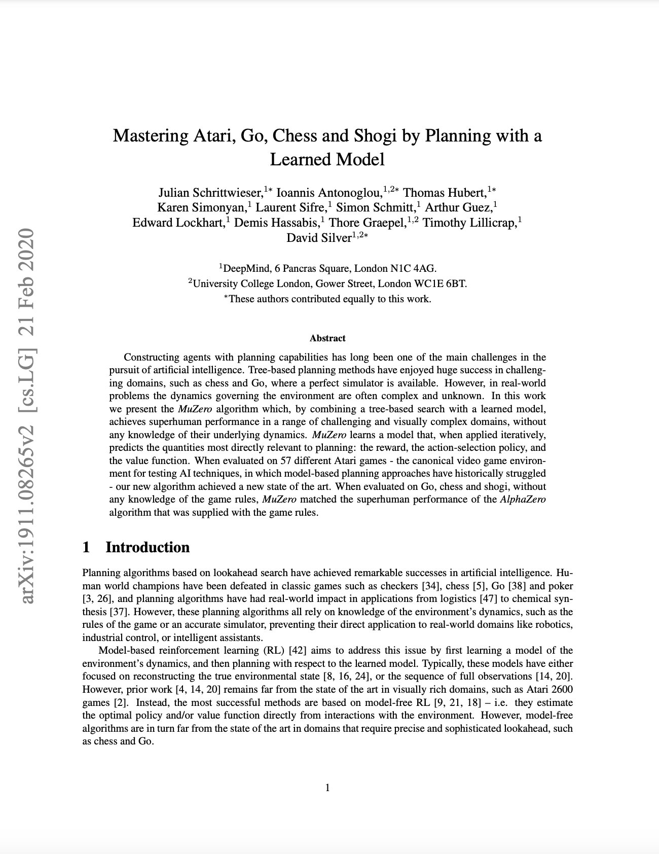 Planning with Learned Models Mastering Atari Go Chess Shogi