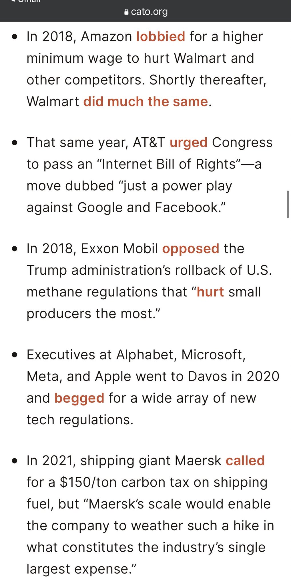 Incumbents Demanding Regulation for Competitive Advantage